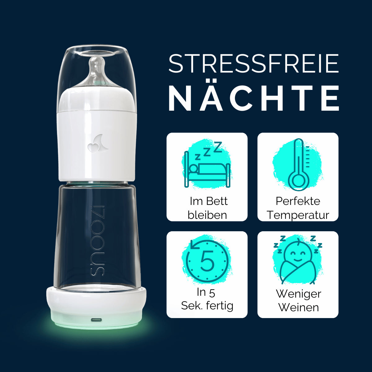 Snoozi Baby Night Bottle Set with Automatic Bottle Warmer – Fast & Easy Night Feeding