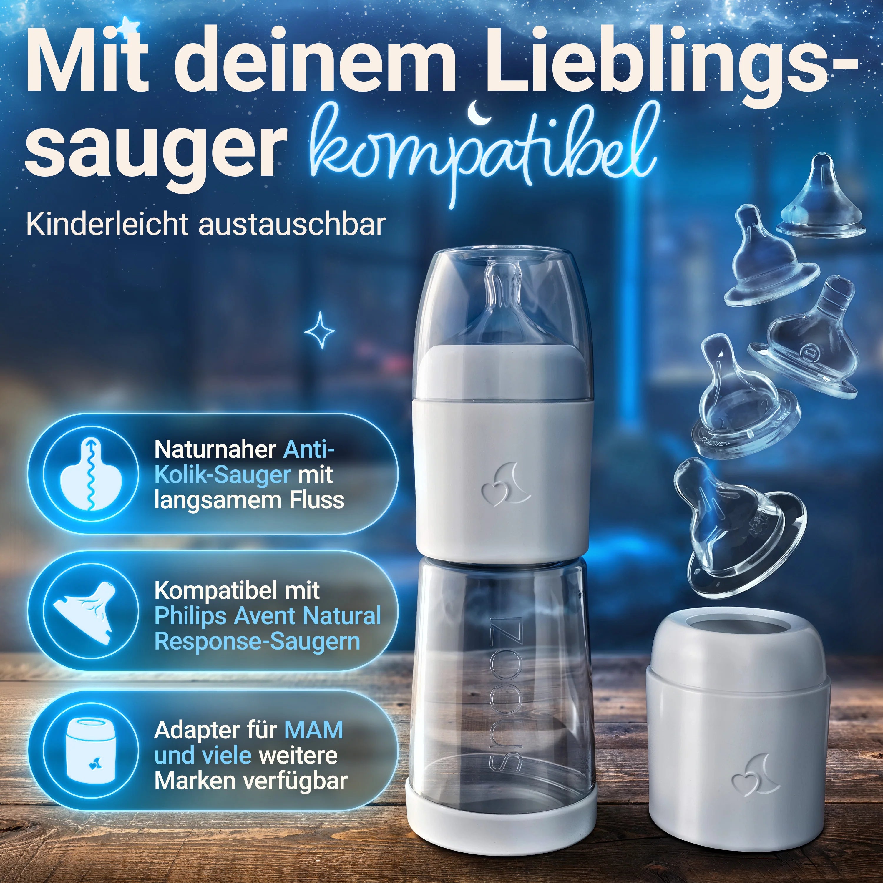 Snoozi Baby Night Bottle Set with Automatic Bottle Warmer – Fast & Easy Night Feeding
